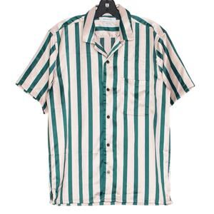 Urban Outfitters Mens Shirt Satin Button Up Stripe Short Sleeve Size Small GK